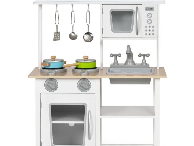 Children's Kitchen with Accessories Microwave Saucepan Utensil Toys Play