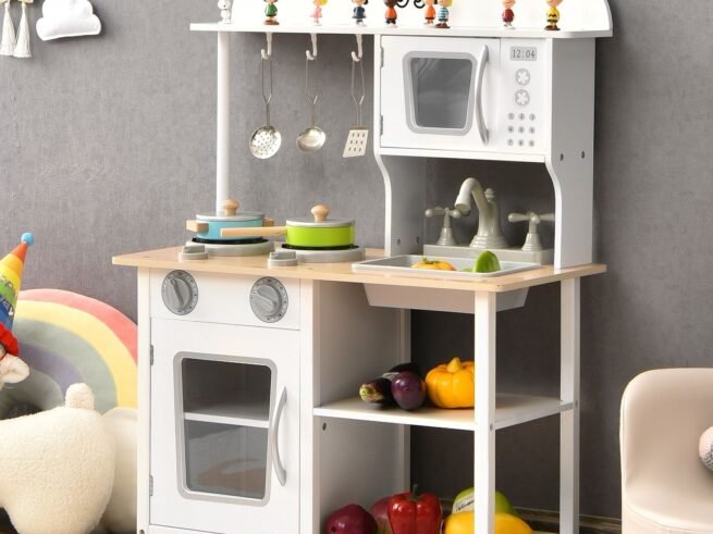 Children's Kitchen with Accessories Microwave Saucepan Utensil Toys Play