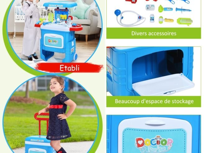 2 in 1 Children's Medical Toy 10 Pcs Accessories Wheeled Suitcase Light Sound