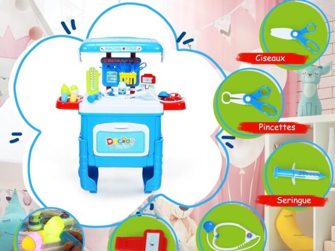 2 in 1 Children's Medical Toy 10 Pcs Accessories Wheeled Suitcase Light Sound