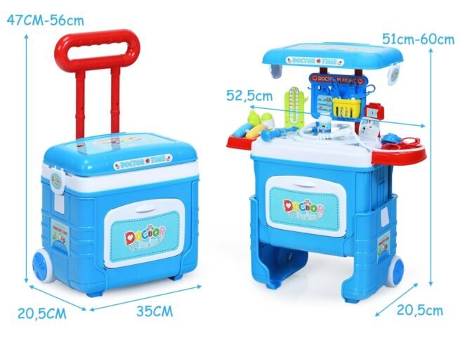 2 in 1 Children's Medical Toy 10 Pcs Accessories Wheeled Suitcase Light Sound