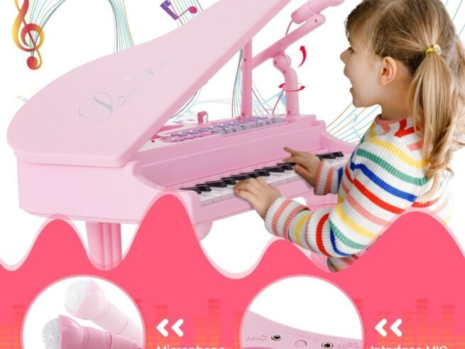 Multifunctional Children's Toy Piano 37 Keys Microphone Teaching Mode Led