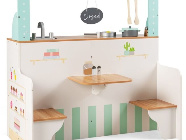 Children's Kitchen Double-Sided Wooden for Role of Cook and Customer