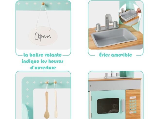 Children's Kitchen Double-Sided Wooden for Role of Cook and Customer