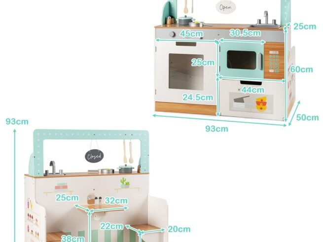 Children's Kitchen Double-Sided Wooden for Role of Cook and Customer
