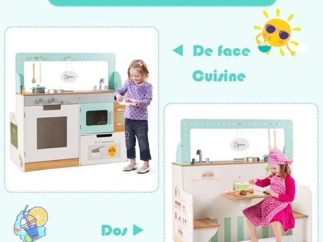 Children's Kitchen Double-Sided Wooden for Role of Cook and Customer