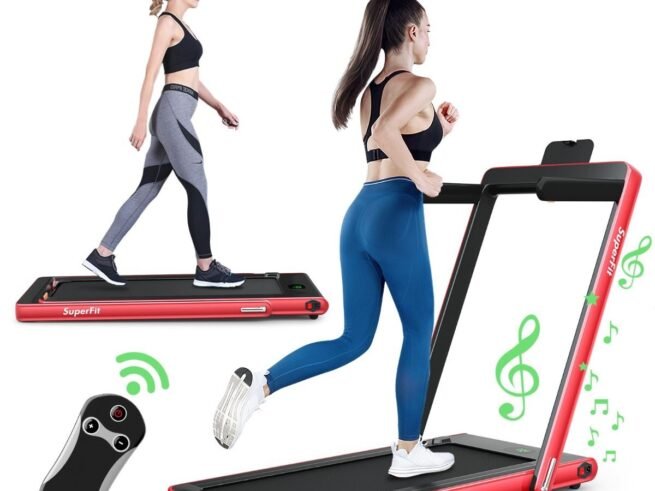 2 in 1 Foldable Electric Treadmill 1 to 12 Km/H 0.75HP Motor Bluetooth Speaker