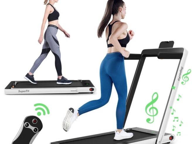 2 in 1 Foldable Electric Treadmill 1 to 12 Km/H 0.75HP Motor Bluetooth Speaker