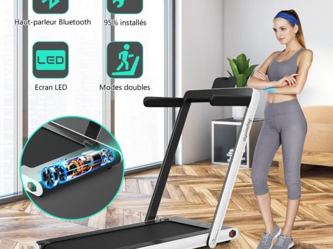 2 in 1 Foldable Electric Treadmill 1 to 12 Km/H 0.75HP Motor Bluetooth Speaker