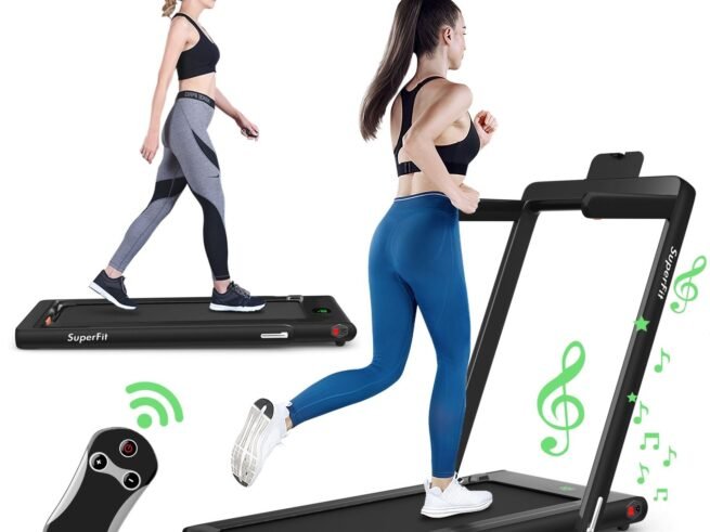 2 in 1 Foldable Electric Treadmill 1 to 12 Km/H 0.75HP Motor Bluetooth Speaker