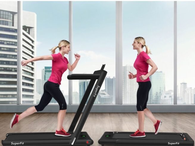 2 in 1 Foldable Electric Treadmill 1 to 12 Km/H 0.75HP Motor Bluetooth Speaker