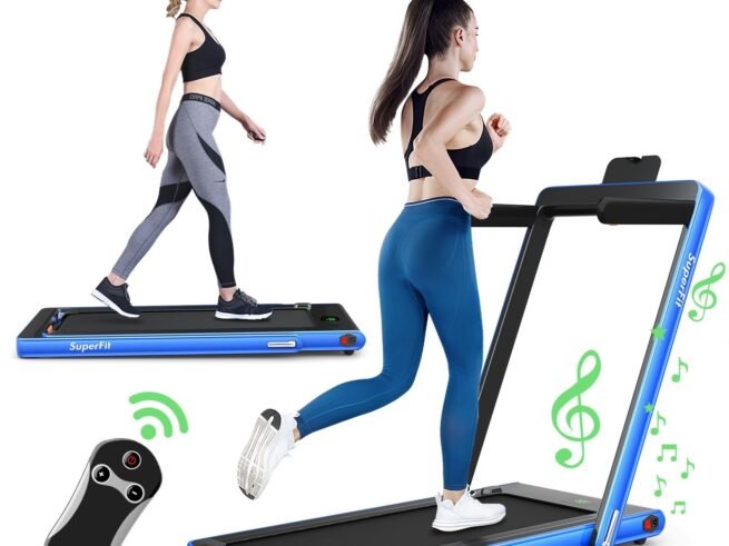 2 in 1 Foldable Electric Treadmill 1 to 12 Km/H 0.75HP Motor Bluetooth Speaker