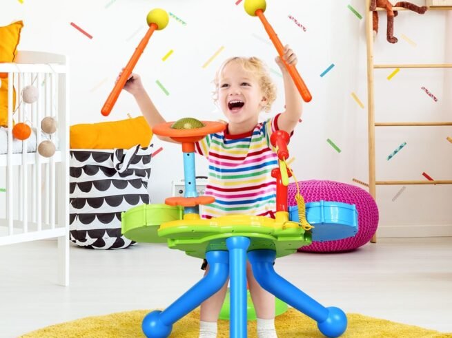 2 in 1 Electronic Drum Set for Children Microphone and Stool