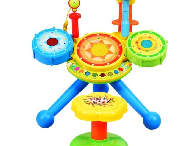 2 in 1 Electronic Drum Set for Children Microphone and Stool