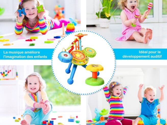 2 in 1 Electronic Drum Set for Children Microphone and Stool