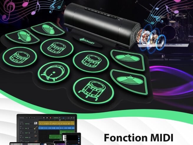 Electronic Drums 9 Pads MIDI Function 2 Stereo Speakers 2 Pedals 2 Sticks 7 Tythms and 4 Songs