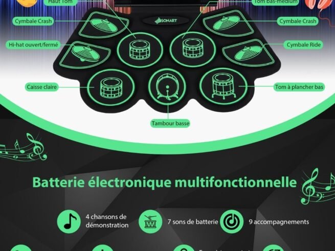Electronic Drums 9 Pads MIDI Function 2 Stereo Speakers 2 Pedals 2 Sticks 7 Tythms and 4 Songs