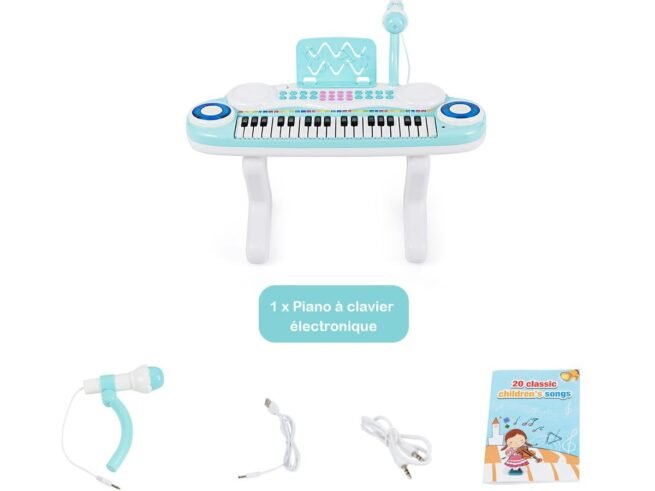 Electronic Piano Keyboard for Children 37 Keys Portable Rhythm Light Blue