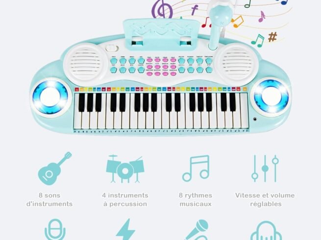 Electronic Piano Keyboard for Children 37 Keys Portable Rhythm Light Blue