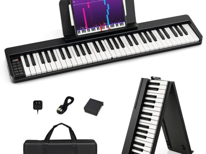 61-Key Foldable Digital Piano with 128 Sounds and 128 Rhythms Bluetooth