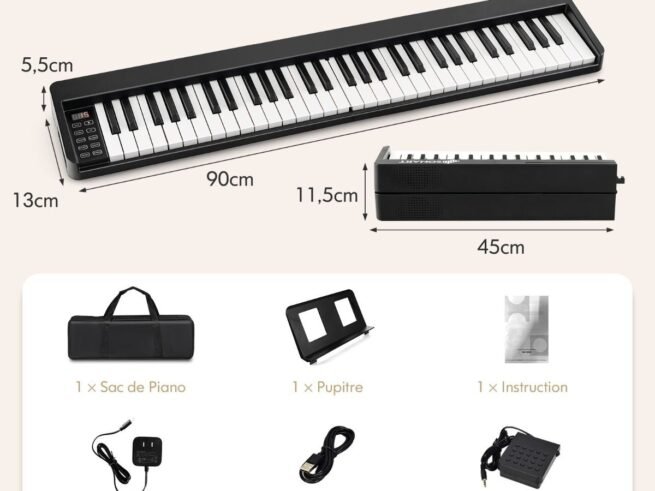 61-Key Foldable Digital Piano with 128 Sounds and 128 Rhythms Bluetooth