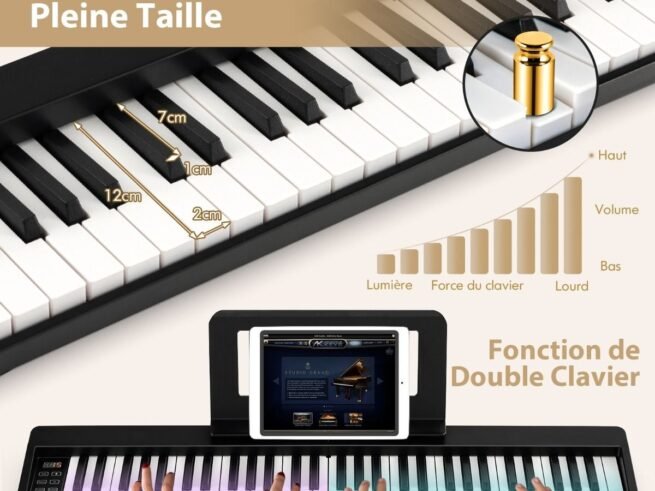 61-Key Foldable Digital Piano with 128 Sounds and 128 Rhythms Bluetooth