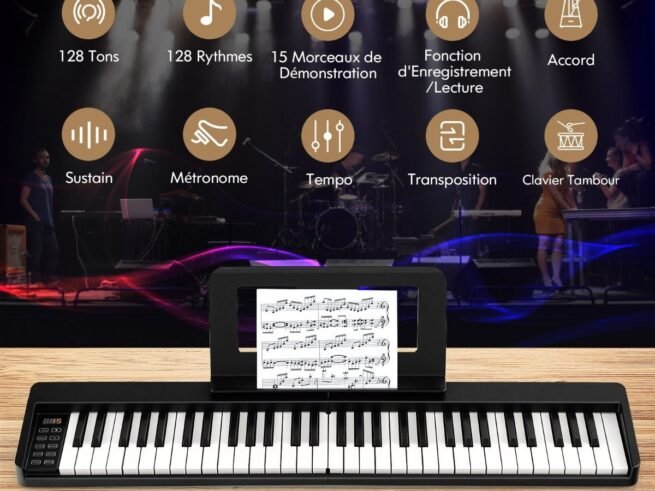 61-Key Foldable Digital Piano with 128 Sounds and 128 Rhythms Bluetooth