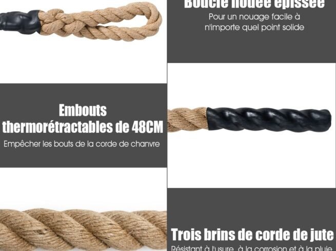 Hemp Rope 4.5M 38MM Diameter Jute Sports Rope Rubber Handles