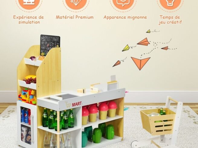 Wooden Shopping Set Toy with Supermarket Cashier Imitation Game