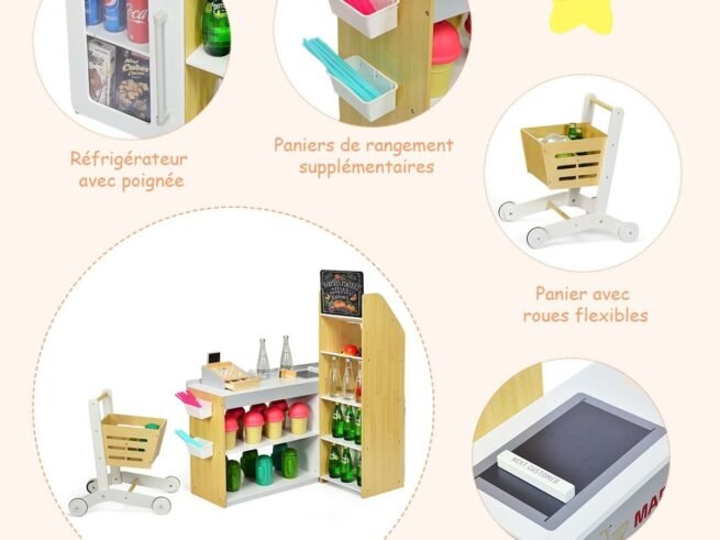 Wooden Shopping Set Toy with Supermarket Cashier Imitation Game
