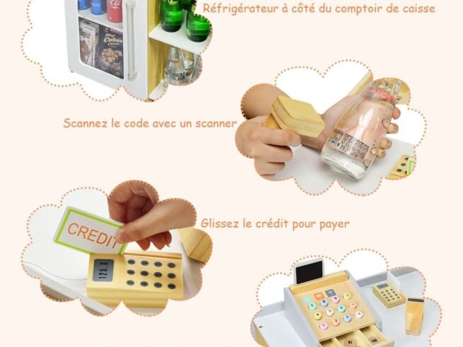 Wooden Shopping Set Toy with Supermarket Cashier Imitation Game