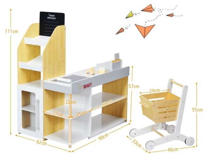 Wooden Shopping Set Toy with Supermarket Cashier Imitation Game