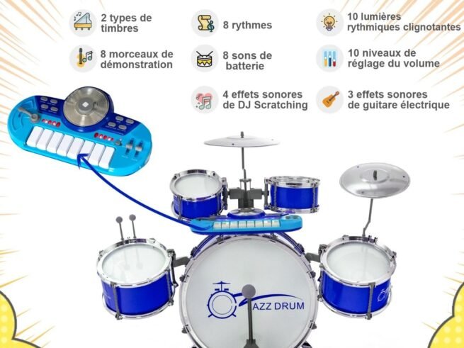 Jazz Drum Kit for Kids 5 Drums Keyboard 8 Keys 11 Function Keys