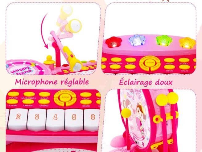 3 in 1 Kid's Electronic Drum Stool Microphone LED Lights MP3 Recording/Playback