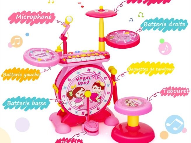 3 in 1 Kid's Electronic Drum Stool Microphone LED Lights MP3 Recording/Playback