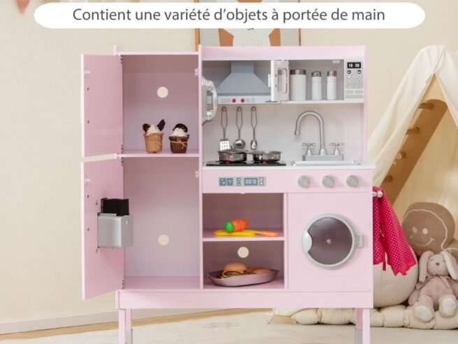 Children's Kitchen with 16 Accessories 3 Adjustable Height Sounds Lights