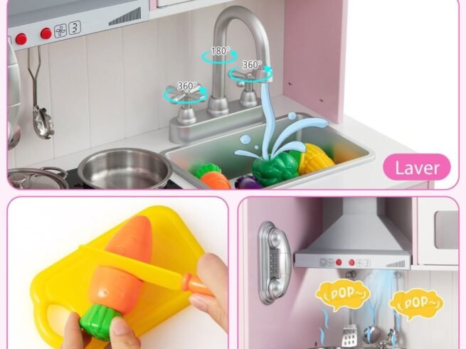 Children's Kitchen with 16 Accessories 3 Adjustable Height Sounds Lights