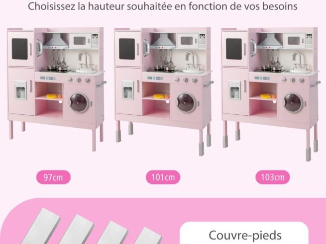 Children's Kitchen with 16 Accessories 3 Adjustable Height Sounds Lights