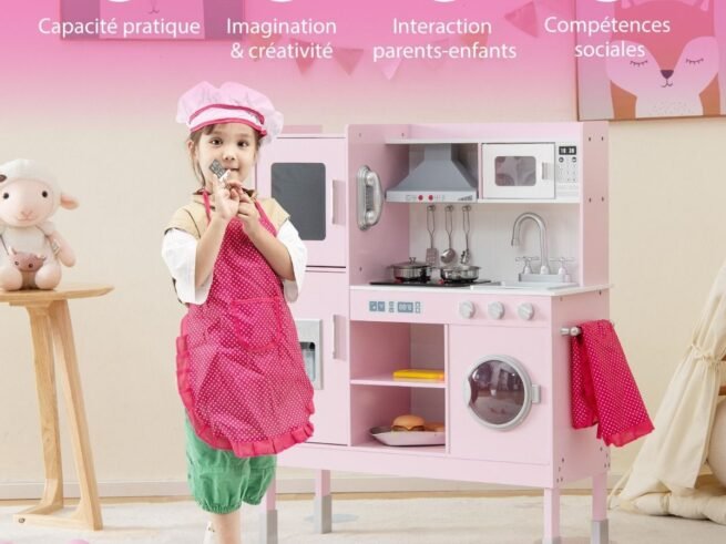 Children's Kitchen with 16 Accessories 3 Adjustable Height Sounds Lights