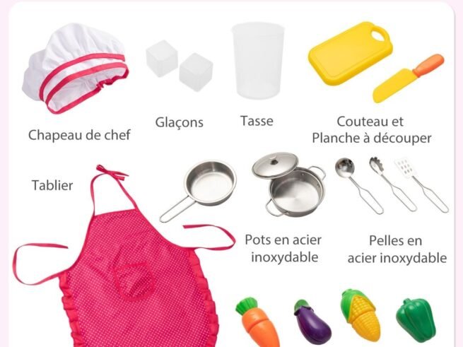 Children's Kitchen with 16 Accessories 3 Adjustable Height Sounds Lights