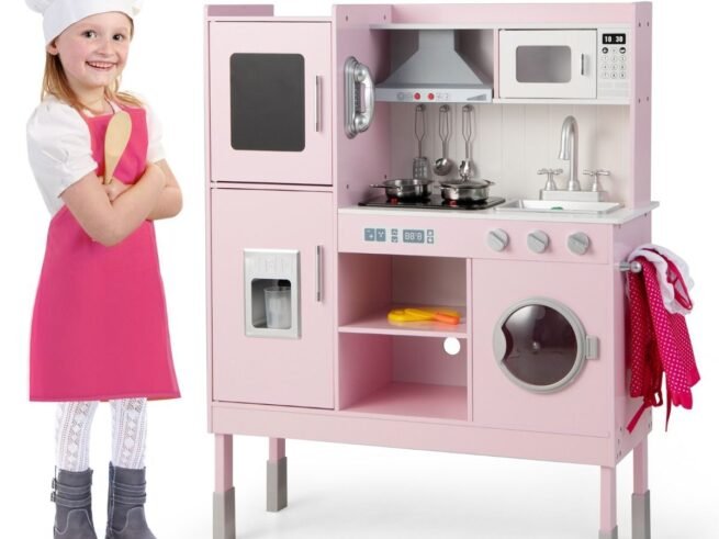 Children's Kitchen with 16 Accessories 3 Adjustable Height Sounds Lights