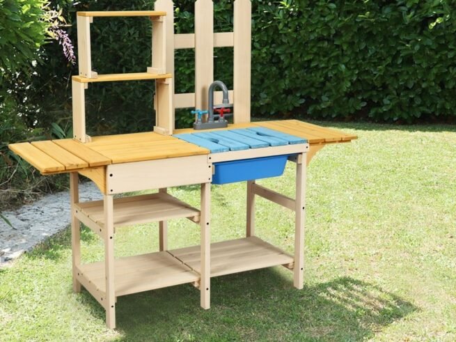 Outdoor Children's Kitchen with Stimulated Tap Shelves Removable Panel