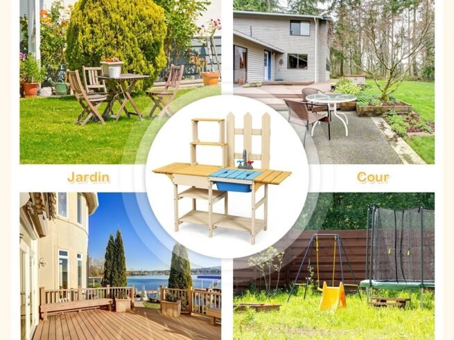 Outdoor Children's Kitchen with Stimulated Tap Shelves Removable Panel