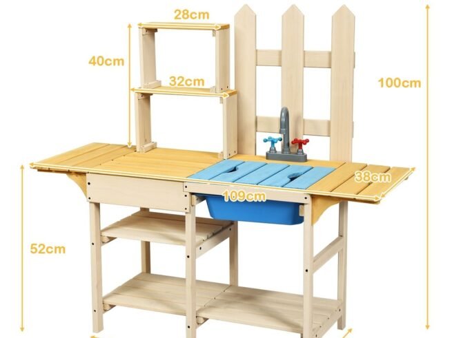 Outdoor Children's Kitchen with Stimulated Tap Shelves Removable Panel