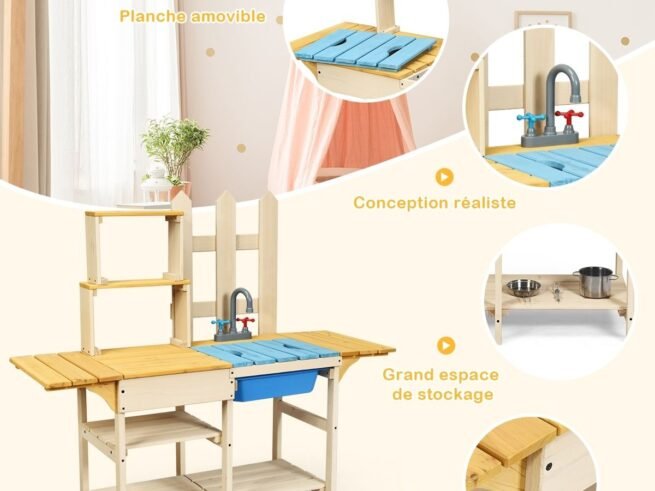 Outdoor Children's Kitchen with Stimulated Tap Shelves Removable Panel