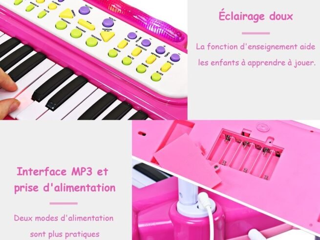 Electronic Piano Keyboard 37 Keys Stool and Microphone Pink