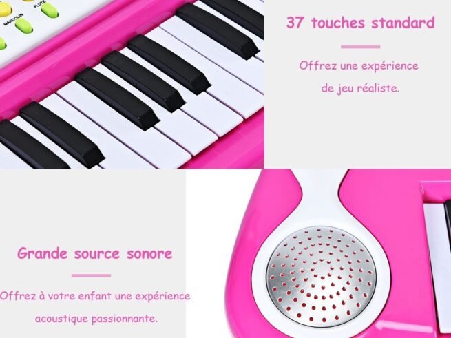 Electronic Piano Keyboard 37 Keys Stool and Microphone Pink