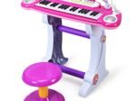 Electronic Piano Keyboard 37 Keys Stool and Microphone Pink