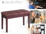 Piano Bench with Striped Cushion Padded PU Leather Storage Compartment
