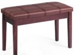 Piano Bench with Striped Cushion Padded PU Leather Storage Compartment